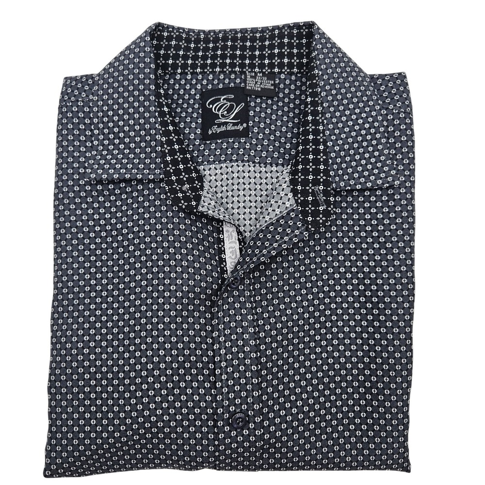 English‎ Laundry Men's Long Sleeve Flip Cuff Grey Dress Shirt Medium